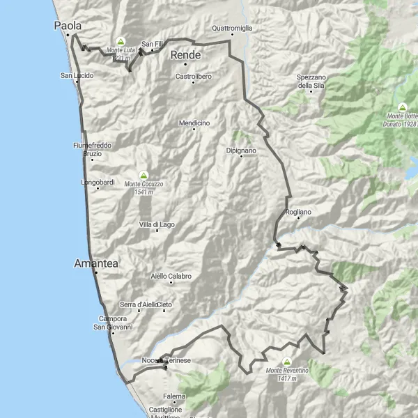 Miniatura della mappa di ispirazione al ciclismo "Giro in bici da Decollatura" nella regione di Calabria, Italy. Generata da Tarmacs.app, pianificatore di rotte ciclistiche