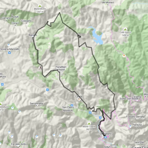 Miniatura della mappa di ispirazione al ciclismo "Giro in bicicletta dal Colle Castello a Carlopoli" nella regione di Calabria, Italy. Generata da Tarmacs.app, pianificatore di rotte ciclistiche