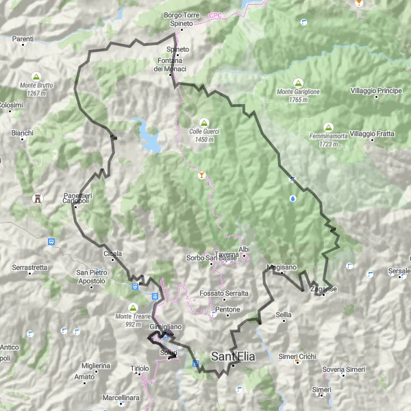 Miniatura della mappa di ispirazione al ciclismo "Giri in bicicletta attorno a Gimigliano" nella regione di Calabria, Italy. Generata da Tarmacs.app, pianificatore di rotte ciclistiche