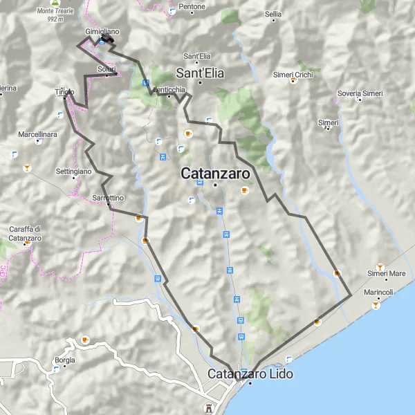 Miniatura della mappa di ispirazione al ciclismo "Giro in bicicletta tra Catanzaro Lido e Gimigliano Inferiore" nella regione di Calabria, Italy. Generata da Tarmacs.app, pianificatore di rotte ciclistiche