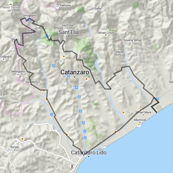 Map miniature of "The Farinella Adventure" cycling inspiration in Calabria, Italy. Generated by Tarmacs.app cycling route planner