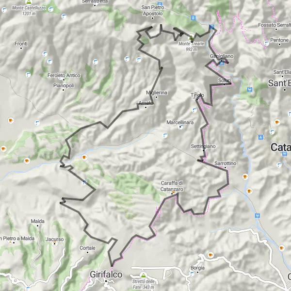 Miniatura della mappa di ispirazione al ciclismo "Giro in bicicletta da Gimigliano" nella regione di Calabria, Italy. Generata da Tarmacs.app, pianificatore di rotte ciclistiche