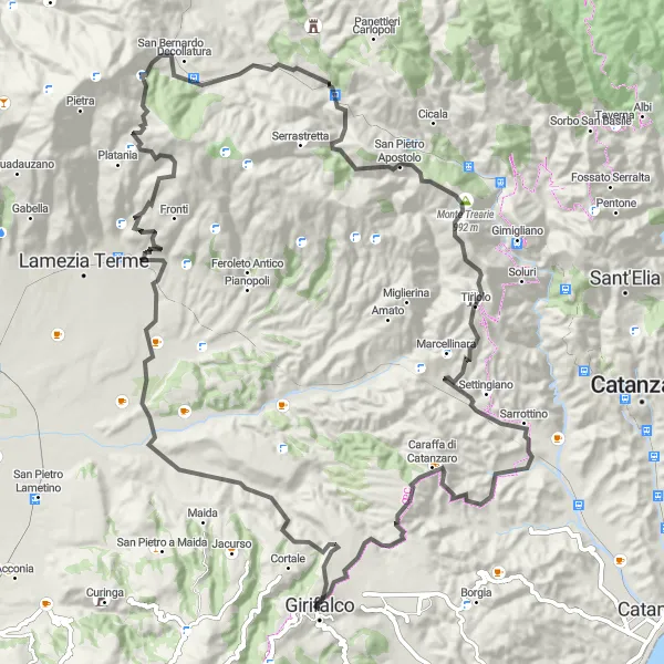 Miniatura della mappa di ispirazione al ciclismo "Il Giro dei Castelli Normanni" nella regione di Calabria, Italy. Generata da Tarmacs.app, pianificatore di rotte ciclistiche