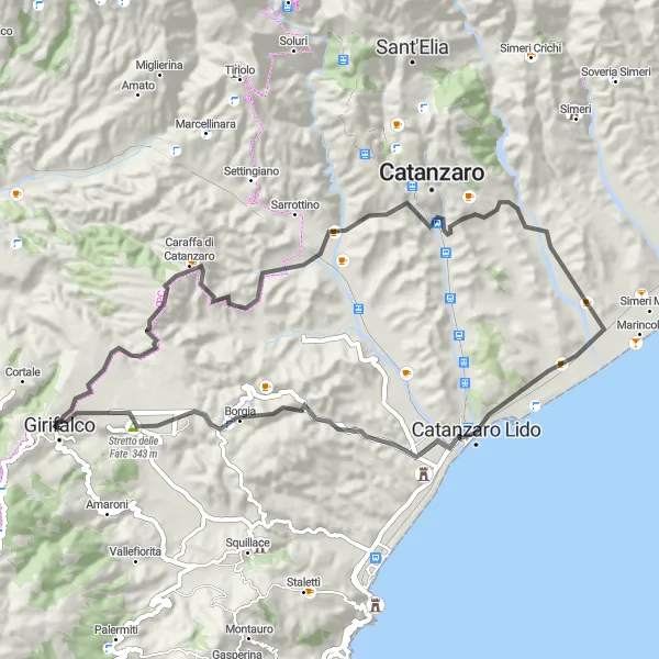 Miniatura della mappa di ispirazione al ciclismo "Tra natura e cultura tra Catanzaro e Girifalco" nella regione di Calabria, Italy. Generata da Tarmacs.app, pianificatore di rotte ciclistiche