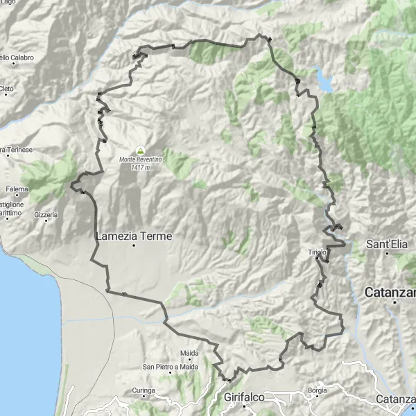 Miniatura della mappa di ispirazione al ciclismo "La sfida dei Monti Calabresi" nella regione di Calabria, Italy. Generata da Tarmacs.app, pianificatore di rotte ciclistiche