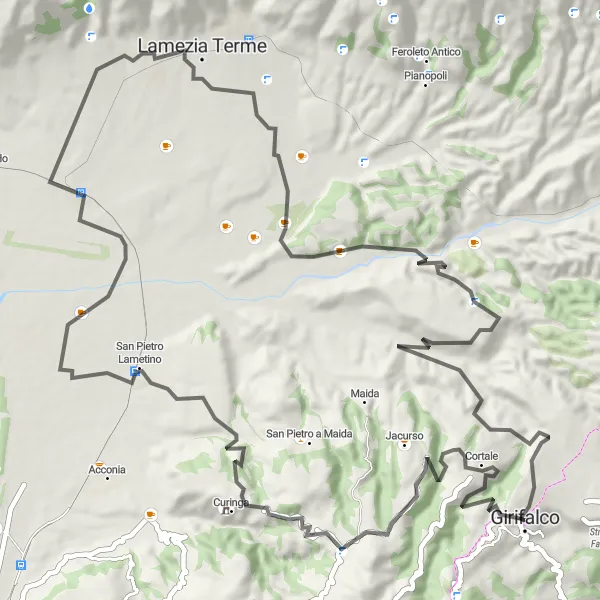 Miniatura della mappa di ispirazione al ciclismo "Il Cuore Verde della Calabria" nella regione di Calabria, Italy. Generata da Tarmacs.app, pianificatore di rotte ciclistiche