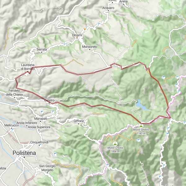 Miniatura della mappa di ispirazione al ciclismo "Avventura in bicicletta tra Candidoni e Monte Seduto" nella regione di Calabria, Italy. Generata da Tarmacs.app, pianificatore di rotte ciclistiche