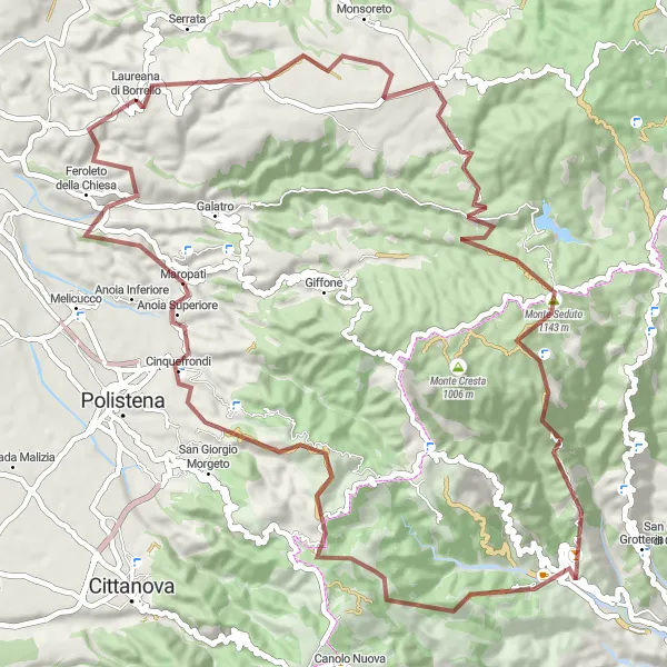 Miniatura della mappa di ispirazione al ciclismo "Avventura in mountain bike tra Candidoni e Plaesano" nella regione di Calabria, Italy. Generata da Tarmacs.app, pianificatore di rotte ciclistiche