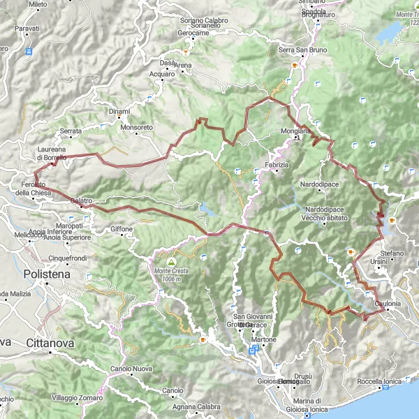 Miniatura della mappa di ispirazione al ciclismo "Gravel di Laureana di Borrello" nella regione di Calabria, Italy. Generata da Tarmacs.app, pianificatore di rotte ciclistiche