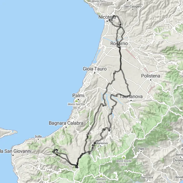 Miniatura della mappa di ispirazione al ciclismo "Giro in bicicletta tra Limbadi-Caroni" nella regione di Calabria, Italy. Generata da Tarmacs.app, pianificatore di rotte ciclistiche