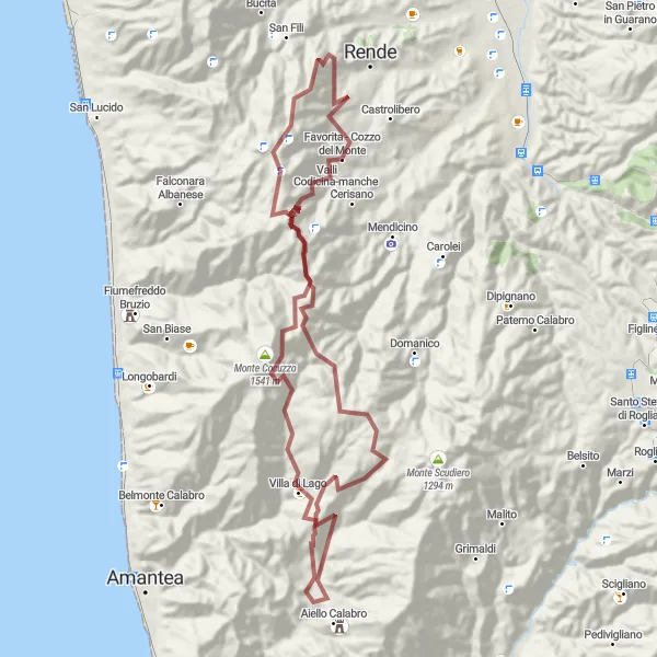 Miniatura della mappa di ispirazione al ciclismo "Esplorazione in bicicletta off-road di Marano Marchesato" nella regione di Calabria, Italy. Generata da Tarmacs.app, pianificatore di rotte ciclistiche