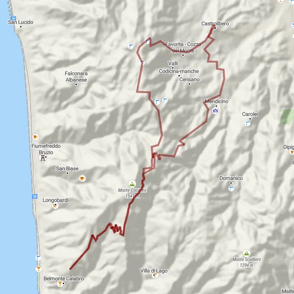 Miniatura della mappa di ispirazione al ciclismo "Avventura in bicicletta attraverso i sentieri naturali di Marano Marchesato" nella regione di Calabria, Italy. Generata da Tarmacs.app, pianificatore di rotte ciclistiche