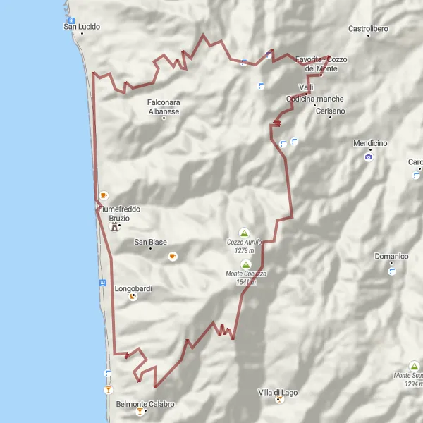 Miniatura della mappa di ispirazione al ciclismo "Giro in Gravel intorno a Marano Marchesato" nella regione di Calabria, Italy. Generata da Tarmacs.app, pianificatore di rotte ciclistiche