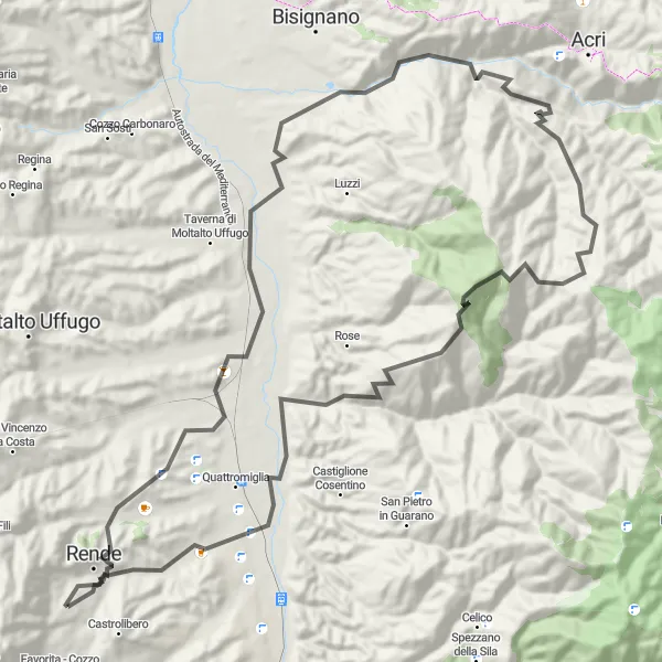 Miniatura della mappa di ispirazione al ciclismo "Giro in bicicletta da Marano Marchesato" nella regione di Calabria, Italy. Generata da Tarmacs.app, pianificatore di rotte ciclistiche