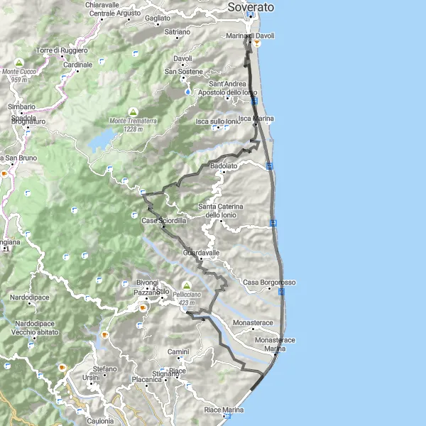 Miniatura della mappa di ispirazione al ciclismo "Avventura Costiera Calabrese" nella regione di Calabria, Italy. Generata da Tarmacs.app, pianificatore di rotte ciclistiche