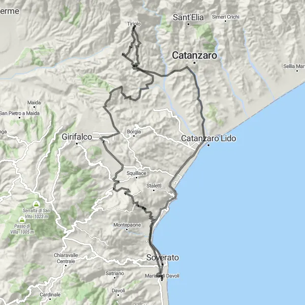 Miniatura della mappa di ispirazione al ciclismo "Giro Panoramico delle Montagne Calabresi" nella regione di Calabria, Italy. Generata da Tarmacs.app, pianificatore di rotte ciclistiche