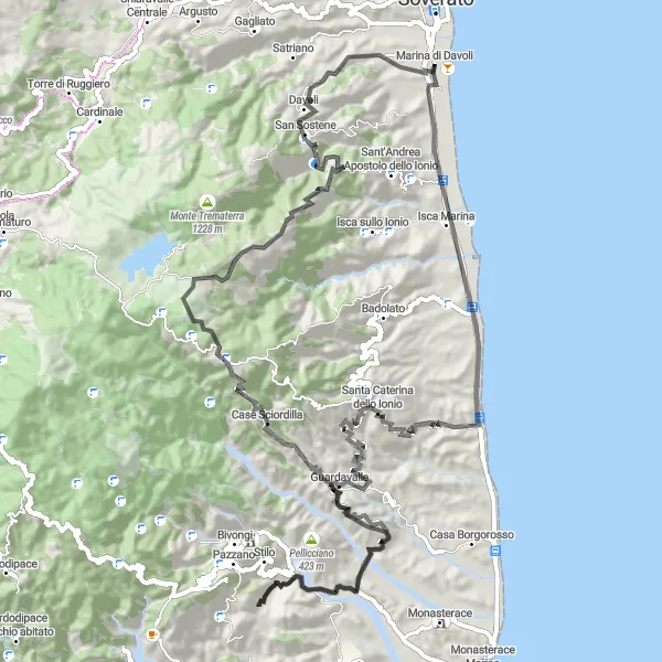 Map miniature of "Mountainous Adventure Circuit" cycling inspiration in Calabria, Italy. Generated by Tarmacs.app cycling route planner