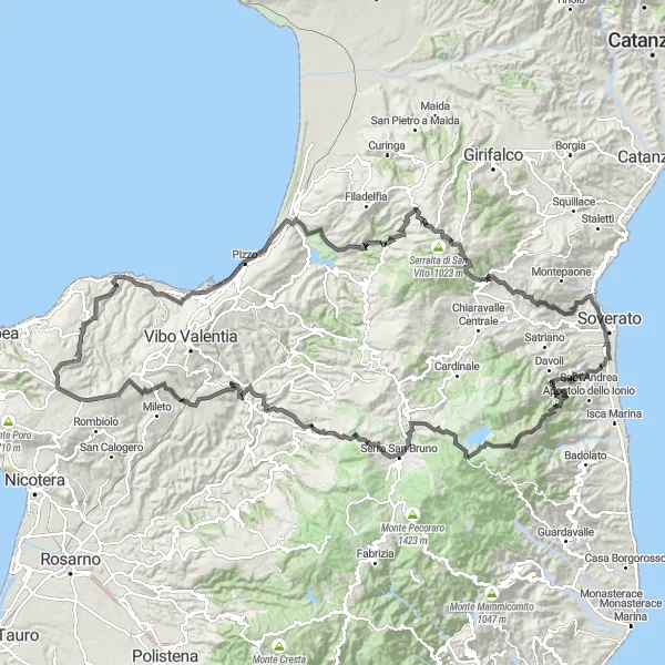 Miniatura della mappa di ispirazione al ciclismo "Il Giro dei Monti Calabresi" nella regione di Calabria, Italy. Generata da Tarmacs.app, pianificatore di rotte ciclistiche