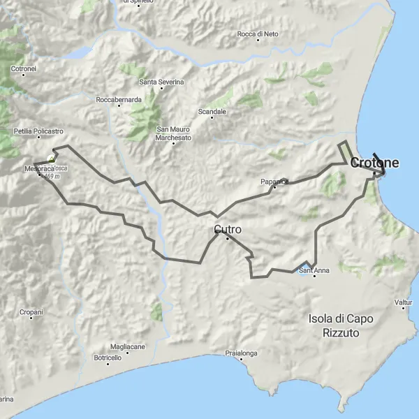 Map miniature of "Ancient Ruins and Coastal Delights" cycling inspiration in Calabria, Italy. Generated by Tarmacs.app cycling route planner