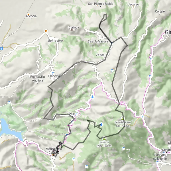 Map miniature of "Calabrian Countryside Run" cycling inspiration in Calabria, Italy. Generated by Tarmacs.app cycling route planner
