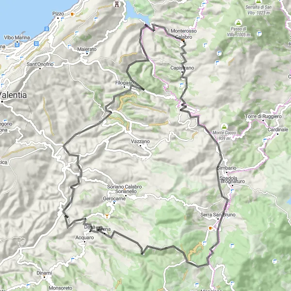 Map miniature of "Scenic Calabria" cycling inspiration in Calabria, Italy. Generated by Tarmacs.app cycling route planner