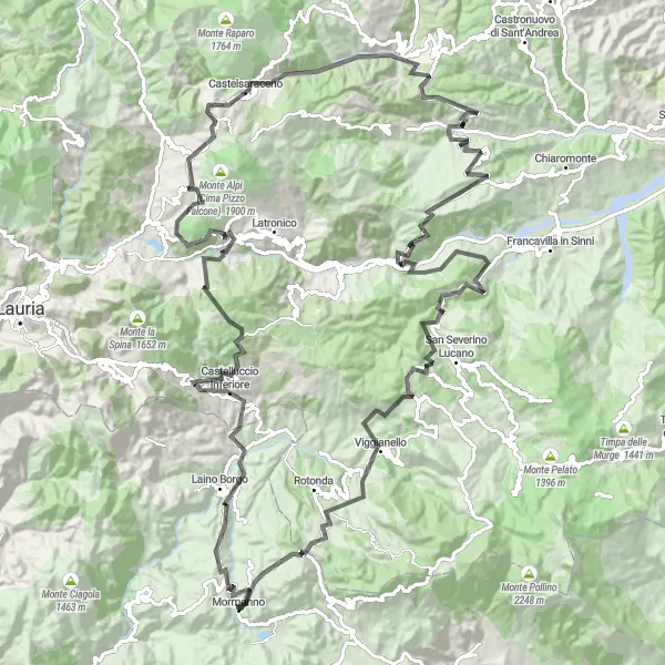 Map miniature of "Scenic Beauty and Challenging Climbs" cycling inspiration in Calabria, Italy. Generated by Tarmacs.app cycling route planner