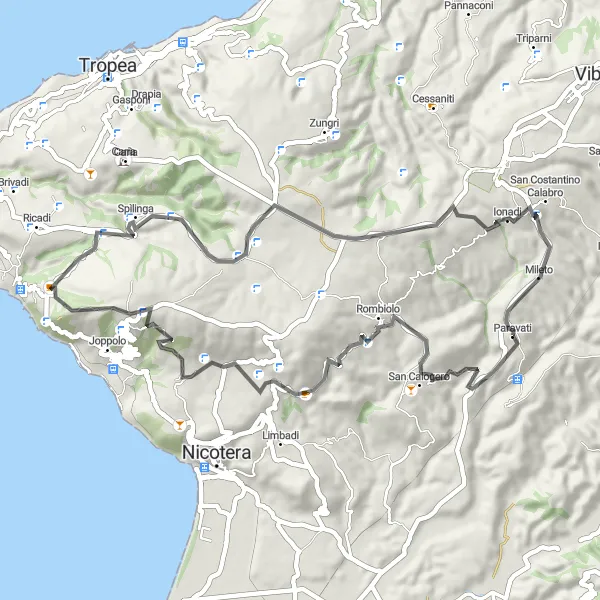 Map miniature of "Mount Poro Challenge" cycling inspiration in Calabria, Italy. Generated by Tarmacs.app cycling route planner
