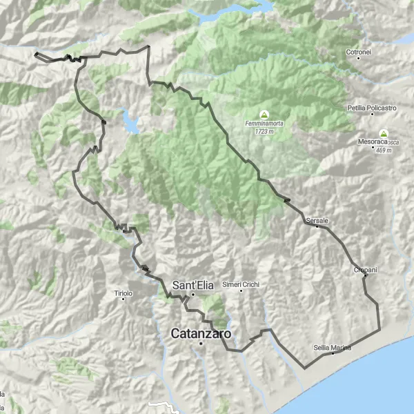 Miniatura della mappa di ispirazione al ciclismo "Da Parenti a Carlopoli" nella regione di Calabria, Italy. Generata da Tarmacs.app, pianificatore di rotte ciclistiche