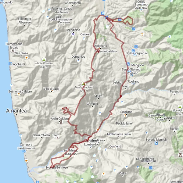 Miniatura della mappa di ispirazione al ciclismo "Esplorazione in bicicletta tra Marzi e Trenta" nella regione di Calabria, Italy. Generata da Tarmacs.app, pianificatore di rotte ciclistiche