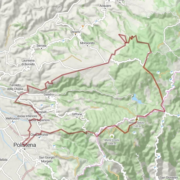 Miniatura della mappa di ispirazione al ciclismo "Giro in Gravel della Costa Jonica" nella regione di Calabria, Italy. Generata da Tarmacs.app, pianificatore di rotte ciclistiche