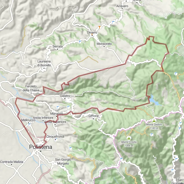 Miniatura della mappa di ispirazione al ciclismo "Tra i monti di Calabria" nella regione di Calabria, Italy. Generata da Tarmacs.app, pianificatore di rotte ciclistiche