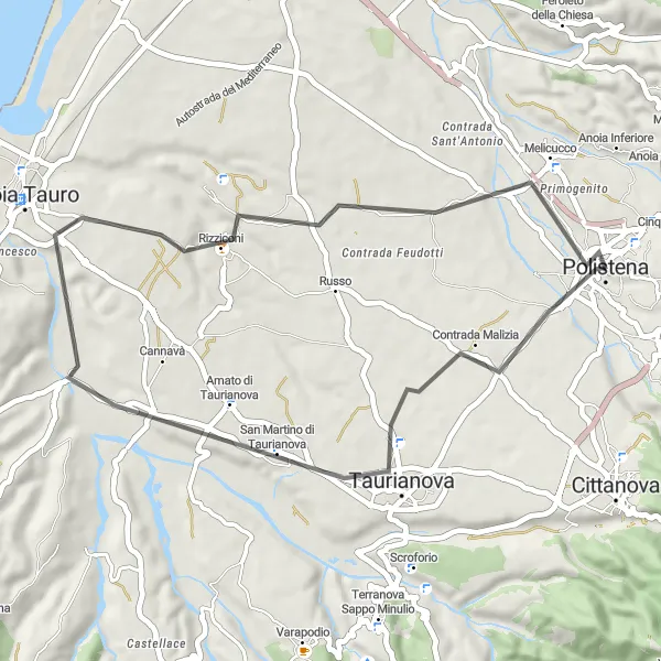 Miniatura della mappa di ispirazione al ciclismo "Itinerario Strada & Costa nel Sud Est Calabrese" nella regione di Calabria, Italy. Generata da Tarmacs.app, pianificatore di rotte ciclistiche