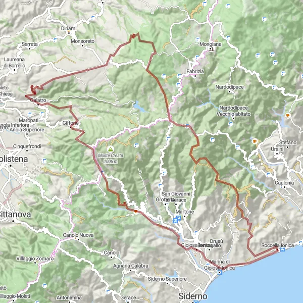 Map miniature of "The Ionian Coast Gravel Adventure" cycling inspiration in Calabria, Italy. Generated by Tarmacs.app cycling route planner