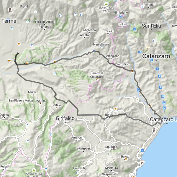 Miniatura della mappa di ispirazione al ciclismo "Itinerario attraverso la storia di Roccelletta" nella regione di Calabria, Italy. Generata da Tarmacs.app, pianificatore di rotte ciclistiche