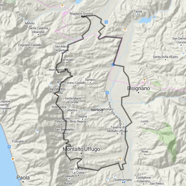 Map miniature of "Historic Circuit" cycling inspiration in Calabria, Italy. Generated by Tarmacs.app cycling route planner