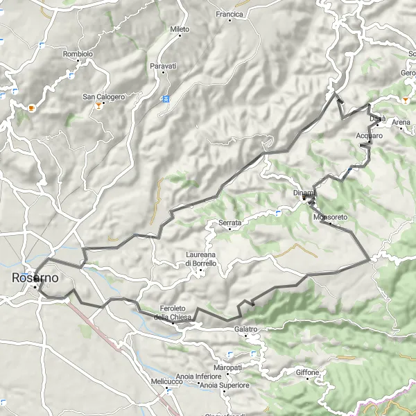 Miniatura della mappa di ispirazione al ciclismo "Esplorazione in bicicletta tra Dasà e Rosarno" nella regione di Calabria, Italy. Generata da Tarmacs.app, pianificatore di rotte ciclistiche