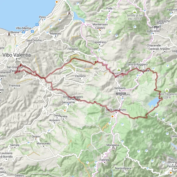 Map miniature of "Off-the-Beaten-Path Gravel Adventure" cycling inspiration in Calabria, Italy. Generated by Tarmacs.app cycling route planner