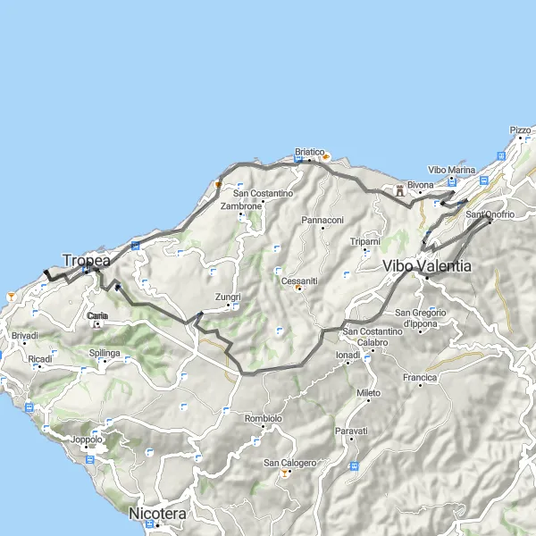 Map miniature of "Coastal and Cultural Journey" cycling inspiration in Calabria, Italy. Generated by Tarmacs.app cycling route planner