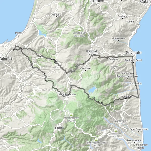 Map miniature of "Mountain Adventure" cycling inspiration in Calabria, Italy. Generated by Tarmacs.app cycling route planner