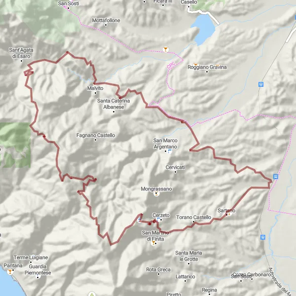 Miniatura della mappa di ispirazione al ciclismo "Giro in Bicicletta Torano Castello" nella regione di Calabria, Italy. Generata da Tarmacs.app, pianificatore di rotte ciclistiche