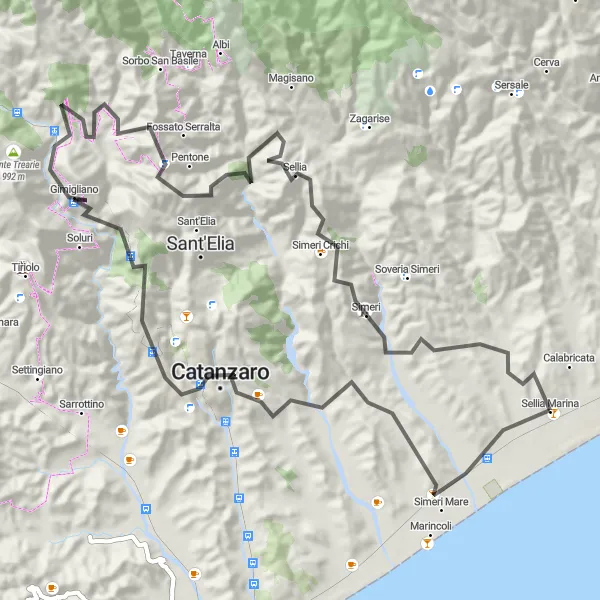 Miniatura della mappa di ispirazione al ciclismo "Avventura Colline Catanzaresi" nella regione di Calabria, Italy. Generata da Tarmacs.app, pianificatore di rotte ciclistiche