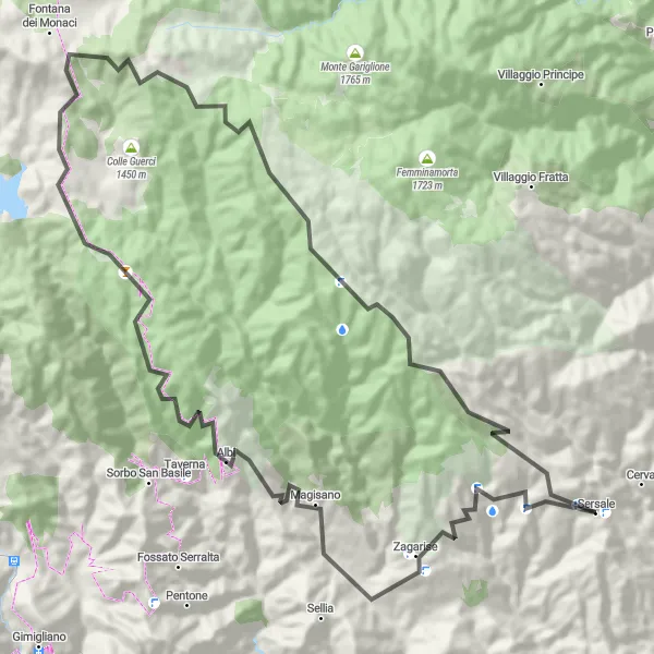 Miniatura della mappa di ispirazione al ciclismo "Giro in bicicletta di Sersale" nella regione di Calabria, Italy. Generata da Tarmacs.app, pianificatore di rotte ciclistiche