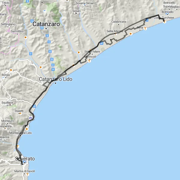 Map miniature of "The Ancient Forum of Skilletion" cycling inspiration in Calabria, Italy. Generated by Tarmacs.app cycling route planner