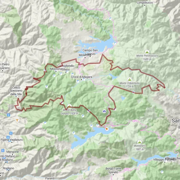 Map miniature of "Gravel Adventure" cycling inspiration in Calabria, Italy. Generated by Tarmacs.app cycling route planner