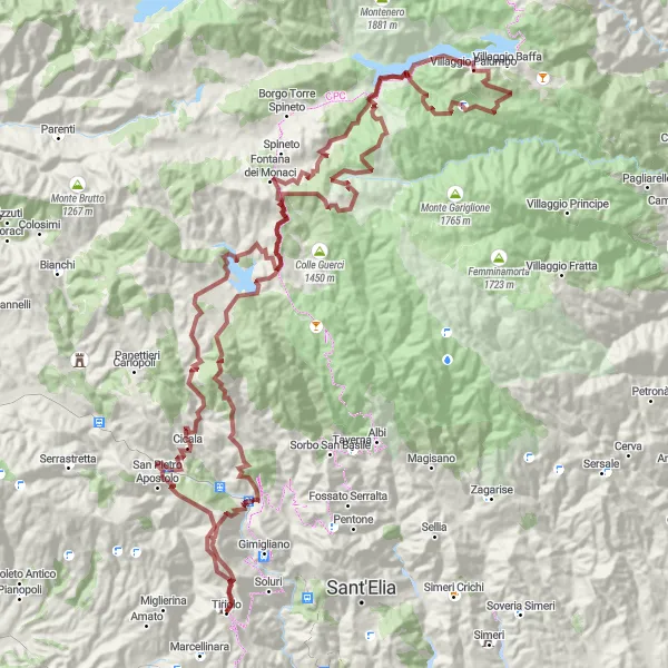 Map miniature of "The Gravel Adventure" cycling inspiration in Calabria, Italy. Generated by Tarmacs.app cycling route planner