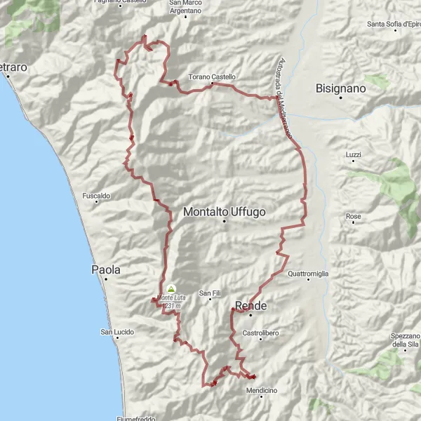 Map miniature of "Calabria Gravel Adventure" cycling inspiration in Calabria, Italy. Generated by Tarmacs.app cycling route planner