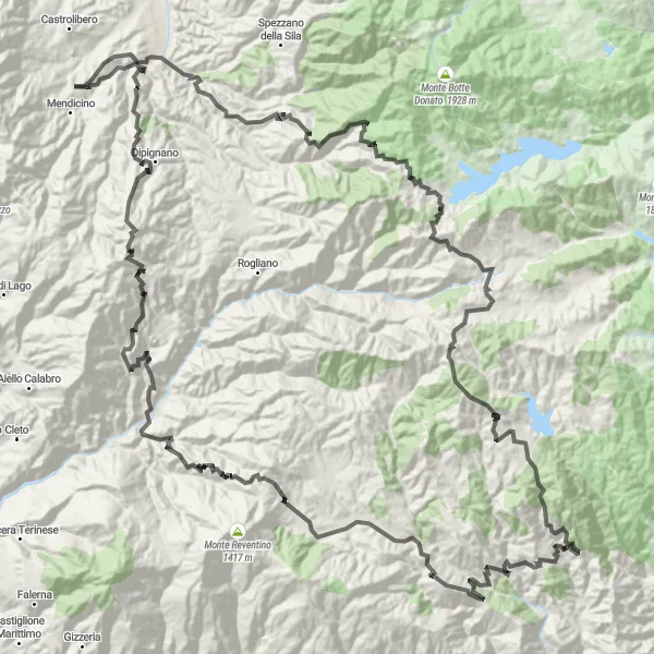 Miniatura della mappa di ispirazione al ciclismo "Spettacolare Giro su Strada tra Quaresima e Serratta" nella regione di Calabria, Italy. Generata da Tarmacs.app, pianificatore di rotte ciclistiche