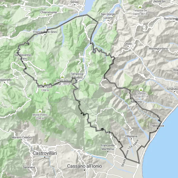 Map miniature of "Calabrian Mountain Challenge" cycling inspiration in Calabria, Italy. Generated by Tarmacs.app cycling route planner