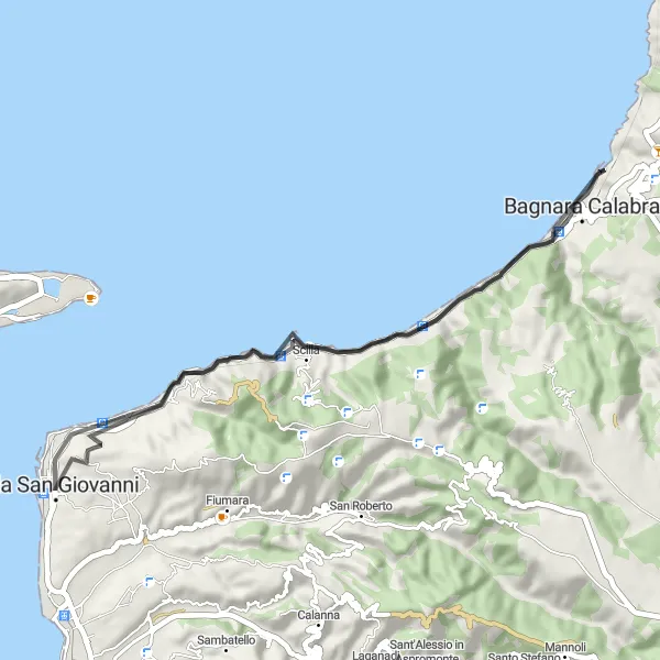 Miniatura della mappa di ispirazione al ciclismo "Giro in bicicletta da Villa San Giovanni a Villa San Giovanni" nella regione di Calabria, Italy. Generata da Tarmacs.app, pianificatore di rotte ciclistiche