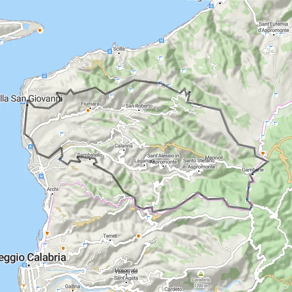 Map miniature of "Campo Calabro and Monte Basilico Challenge" cycling inspiration in Calabria, Italy. Generated by Tarmacs.app cycling route planner